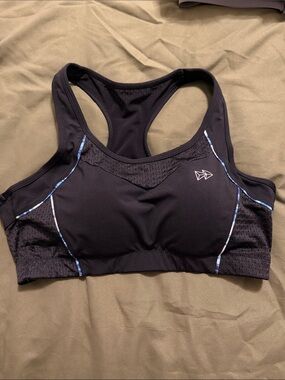 Black Racerback Sports Bra with Blue Trim